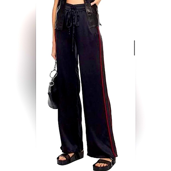 - New 🆕 AMIRI wide high waisted EXTRA LONG DRAWSTRING LEATHER stripe BLACK… - Picture 8 of 13